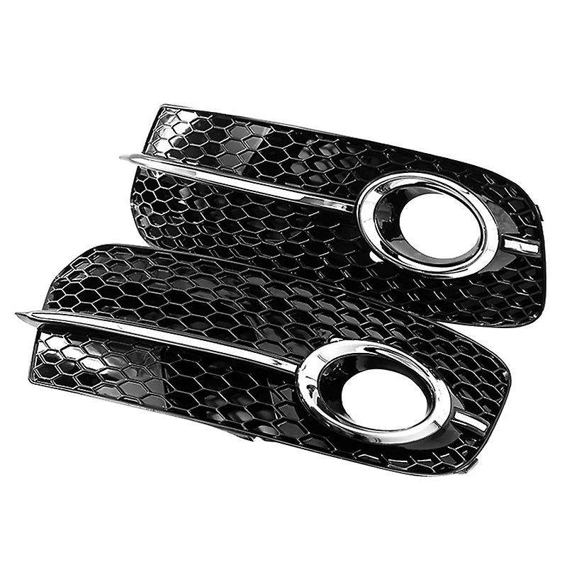 Black Right Left Front Lower Bumper Fog Light Grille Cover Fit 13-15 Q5