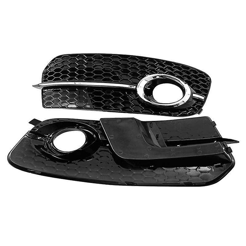 Black Right Left Front Lower Bumper Fog Light Grille Cover Fit 13-15 Q5