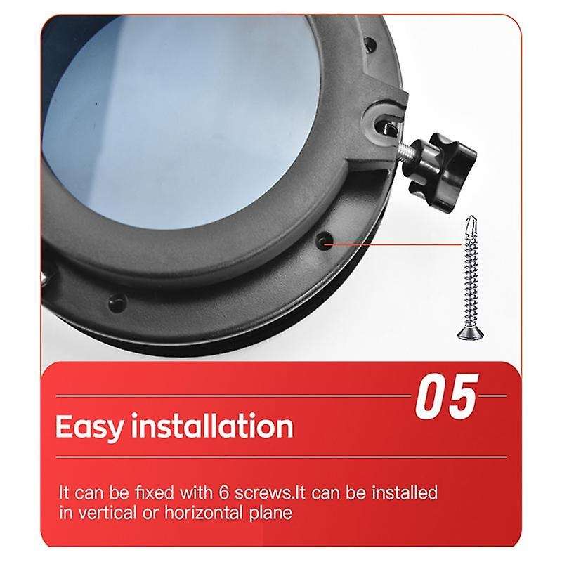 Black Round Portholes Plastic Hatches Port Lights Opening Window 8 Inch 21cm(21.5cm) Marine Boat Rv
