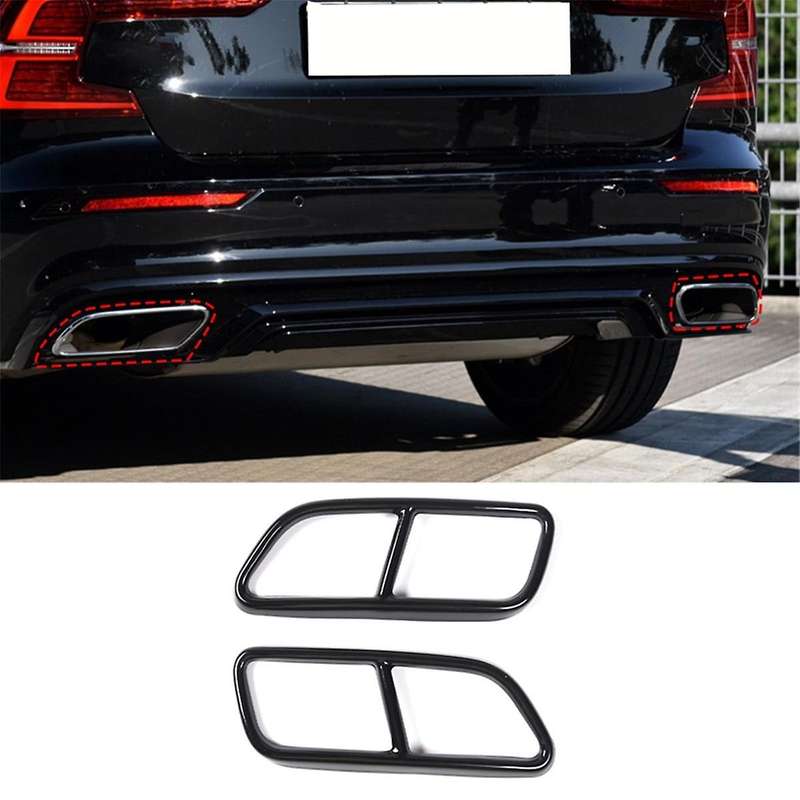Black Stainless Steel Pipe Throat Exhaust Outputs Tail Frame Trim Cover for S60 Exterior Accessorie