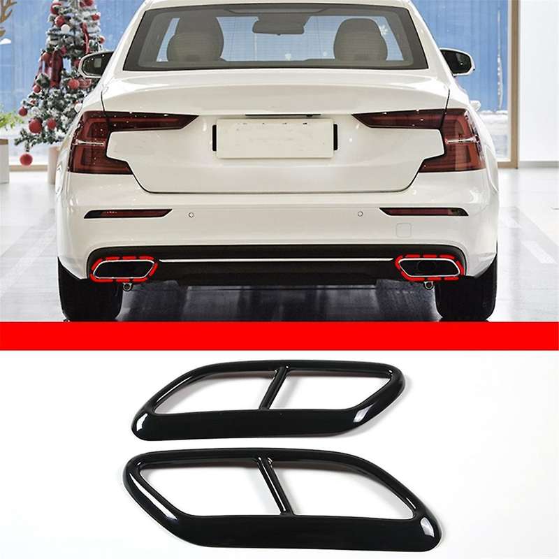 Black Stainless Steel Pipe Throat Exhaust Outputs Tail Frame Trim Cover for S60 2020 S90 V90 2016-2