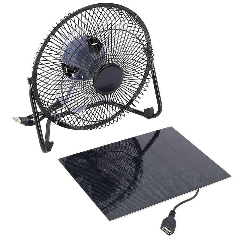 Black Solar Panel Powered +usb 5w Metal Fan 8inch Cooling Ventilation Car Cooling Fan for Outdoor Tr