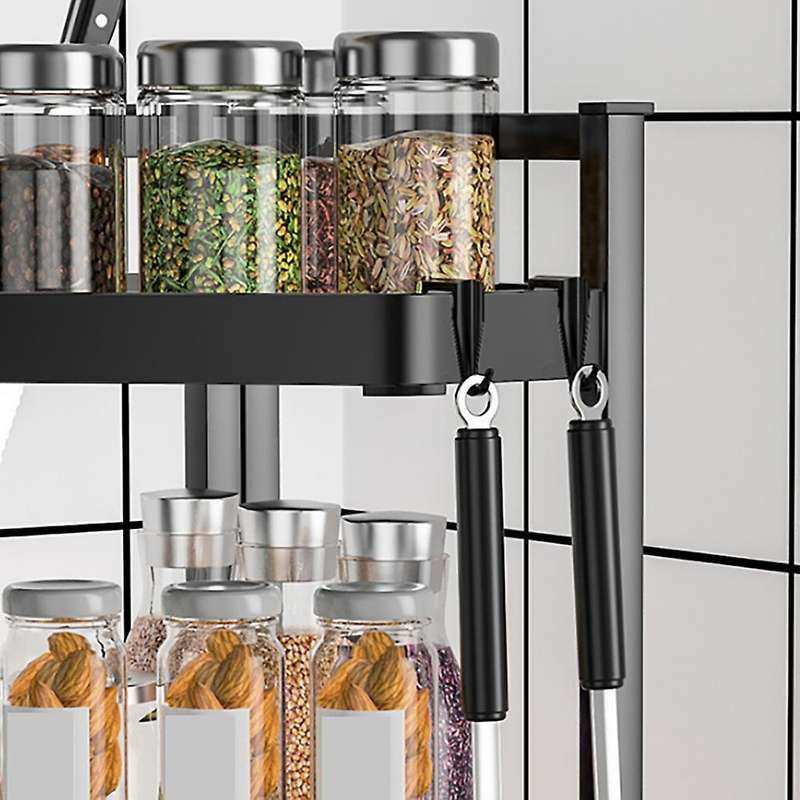 Black Stainless Steel Spice Rack Multifunctional Spice Rack Seasoning Storage Rack Kitchen Organizer