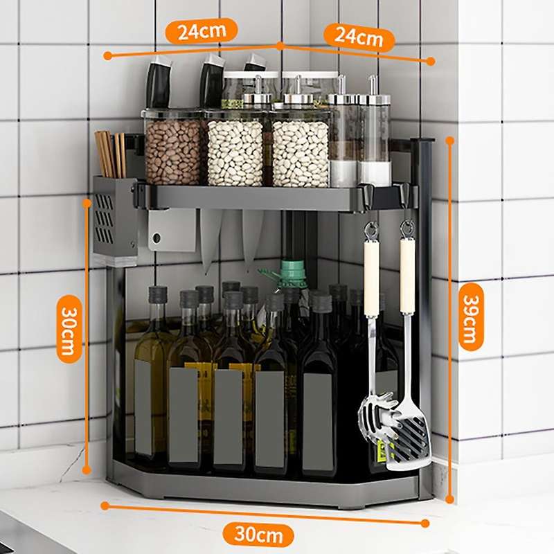 Black Stainless Steel Spice Rack Multifunctional Spice Rack Seasoning Storage Rack Kitchen Organizer