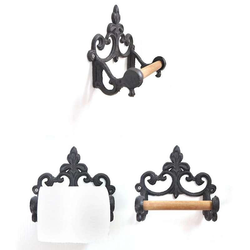 Black Toilet Roll Holder Towel Holder Set,Bathroom Cast Iron Towel Ring Toilet Roll Holder , Vintag