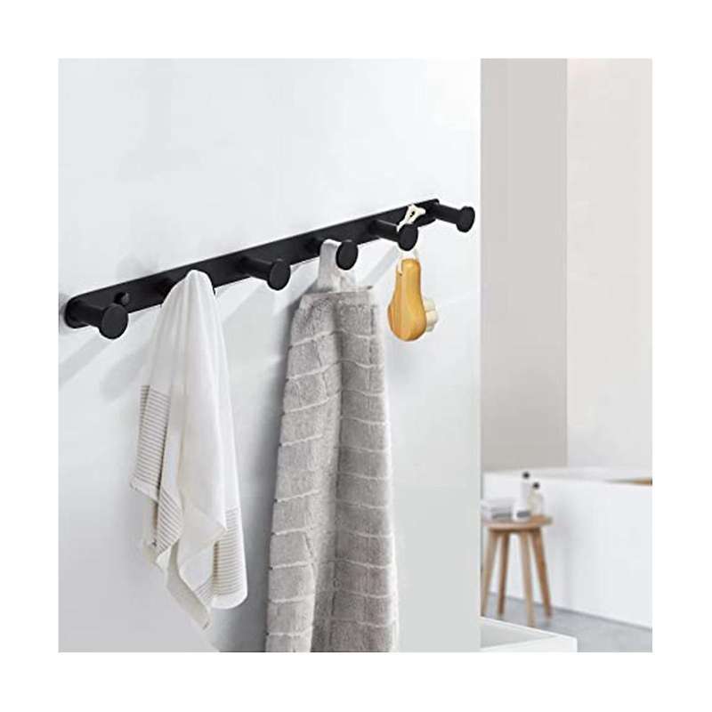 Black Towel Hook, Bathroom Wall Hook Rack with 6 Hooks Bedroom Coat Hook Kitchen Robe Hanger Wall M