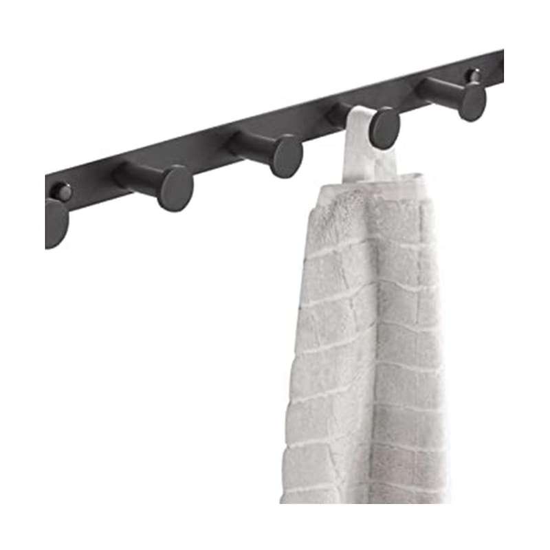Black Towel Hook, Bathroom Wall Hook Rack with 6 Hooks Bedroom Coat Hook Kitchen Robe Hanger Wall M