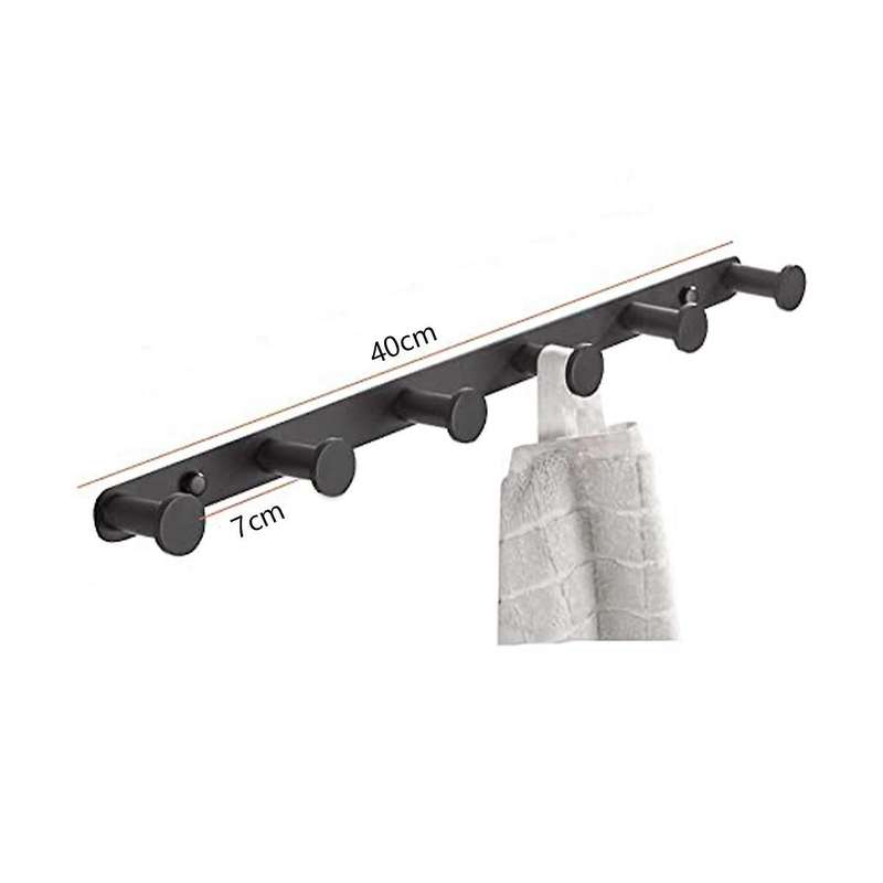 Black Towel Hook, Bathroom Wall Hook Rack with 6 Hooks Bedroom Coat Hook Kitchen Robe Hanger Wall M