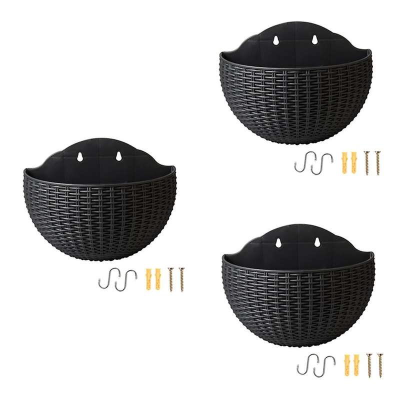 Black Wall Flower Pots Wall-Mounted Flower Pots Semi-Circular Fence Flower Pots with Drainage Hooks