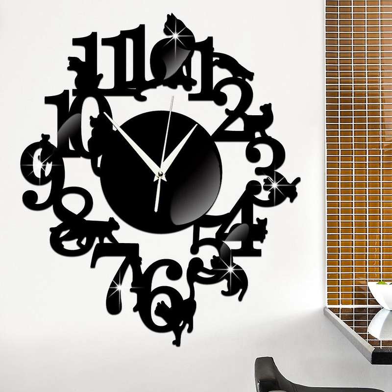 Black Wall Clock Hook Antique Indoor Wall Clock Scandinavian Clock Cute (black)