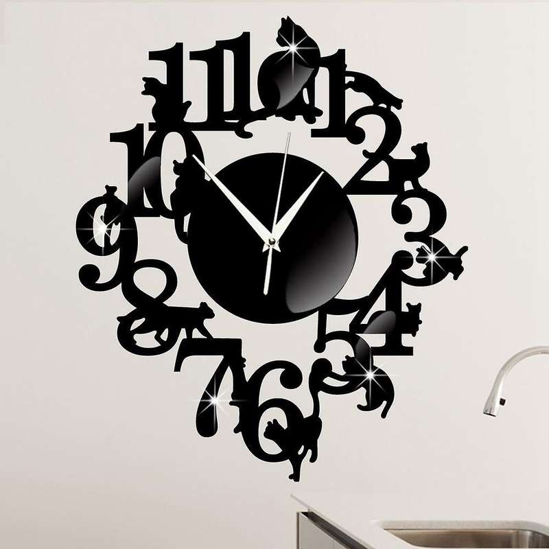 Black Wall Clock Hook Antique Indoor Wall Clock Scandinavian Clock Cute (black)