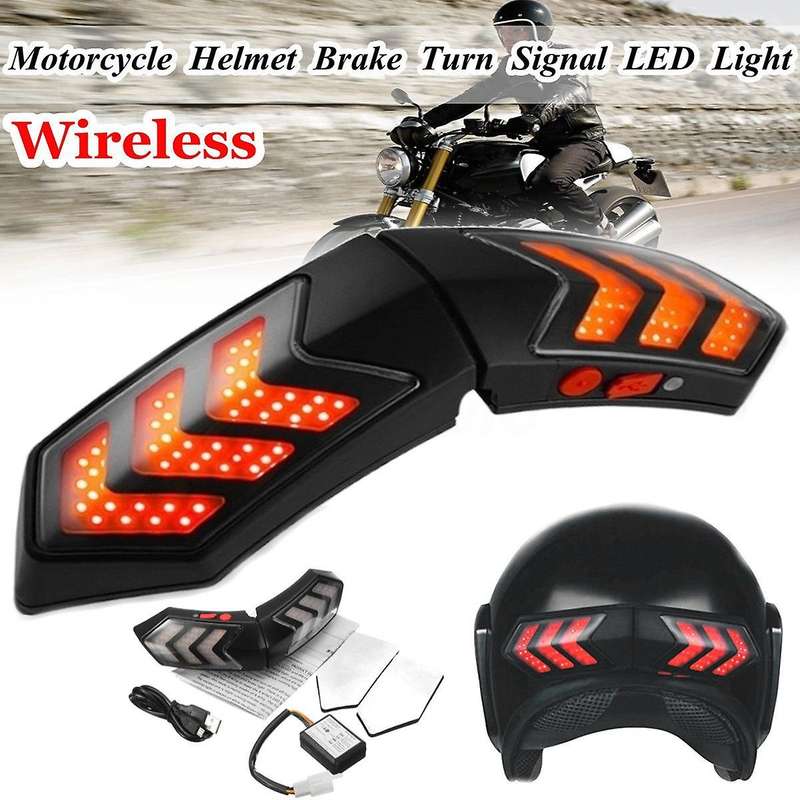 Black Wireless Motorcycle Helmet LED Safety Light Motorbike Turn Signal Warning Brake Lightbar Wirel
