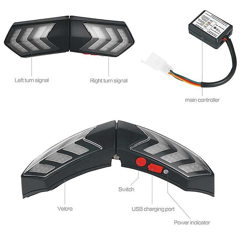 Black Wireless Motorcycle Helmet LED Safety Light Motorbike Turn Signal Warning Brake Lightbar Wirel