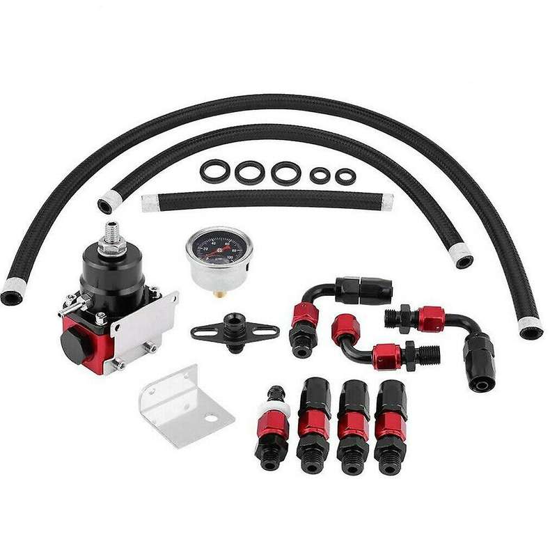 Black-Red Adjustable Fuel Pressure Regulator Kit Set Oil 0-100Psi Gauge -6AN