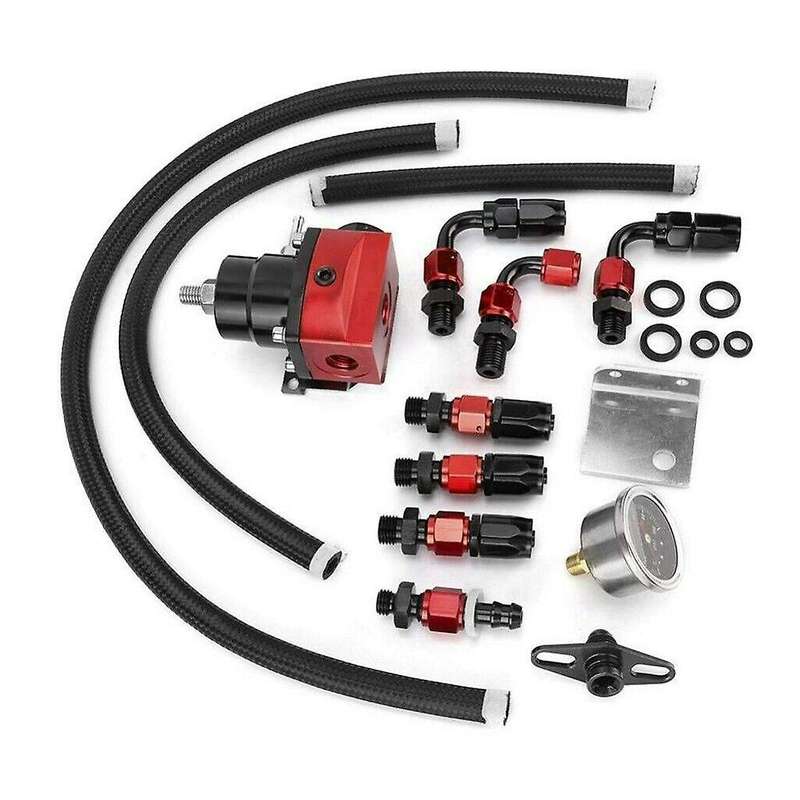 Black-Red Adjustable Fuel Pressure Regulator Kit Set Oil 0-100Psi Gauge -6AN