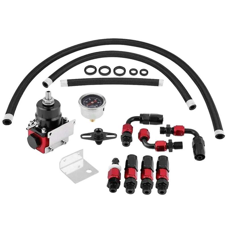 Black-Red Adjustable Fuel Pressure Regulator Kit Set Oil 0-100Psi Gauge -6AN