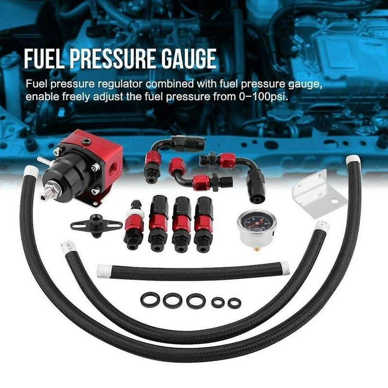 Black-Red Adjustable Fuel Pressure Regulator Kit Set Oil 0-100Psi Gauge -6AN