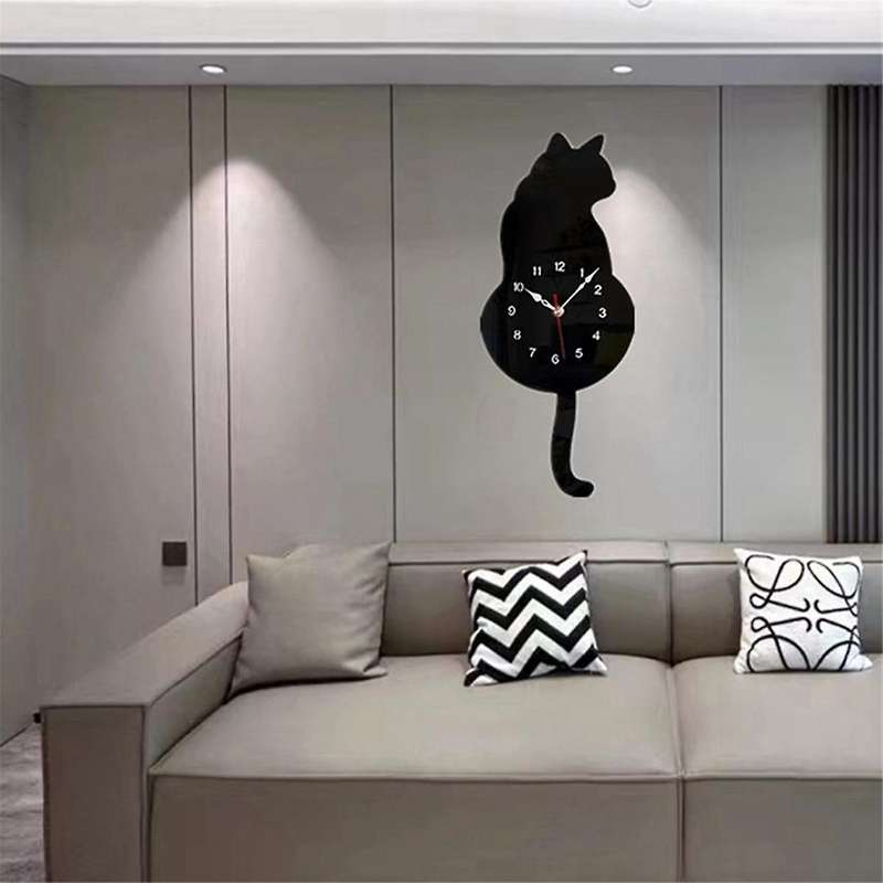 Black-cat Pendulum Wall Clock,cat Clock,cat Clock with Moving Tail,cat Swinging,whimsical Funny Wall