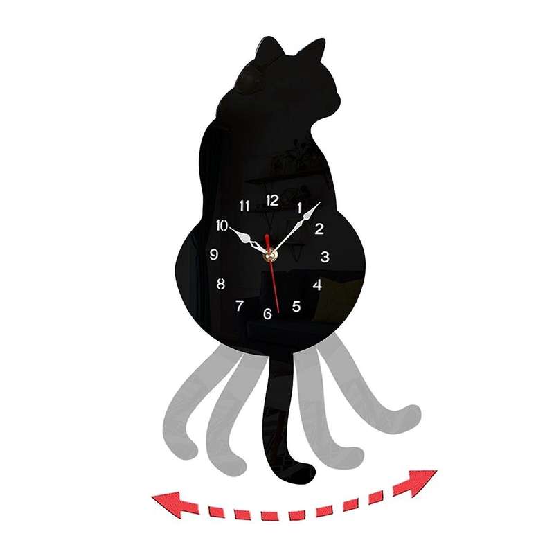 Black-cat Pendulum Wall Clock,cat Clock,cat Clock with Moving Tail,cat Swinging,whimsical Funny Wall