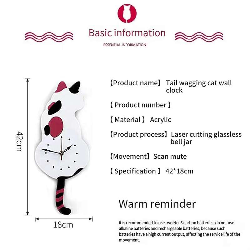 Black-cat Pendulum Wall Clock,cat Clock,cat Clock with Moving Tail,cat Swinging,whimsical Funny Wall