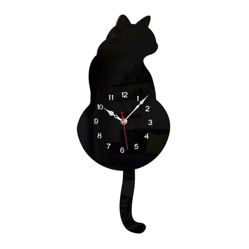 Black-cat Pendulum Wall Clock,cat Clock,cat Clock with Moving Tail,cat Swinging,whimsical Funny Wall