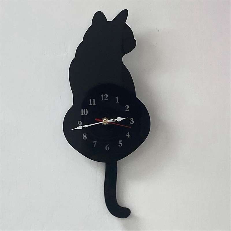 Black-cat Pendulum Wall Clock,cat Clock,cat Clock with Moving Tail,cat Swinging,whimsical Funny Wall