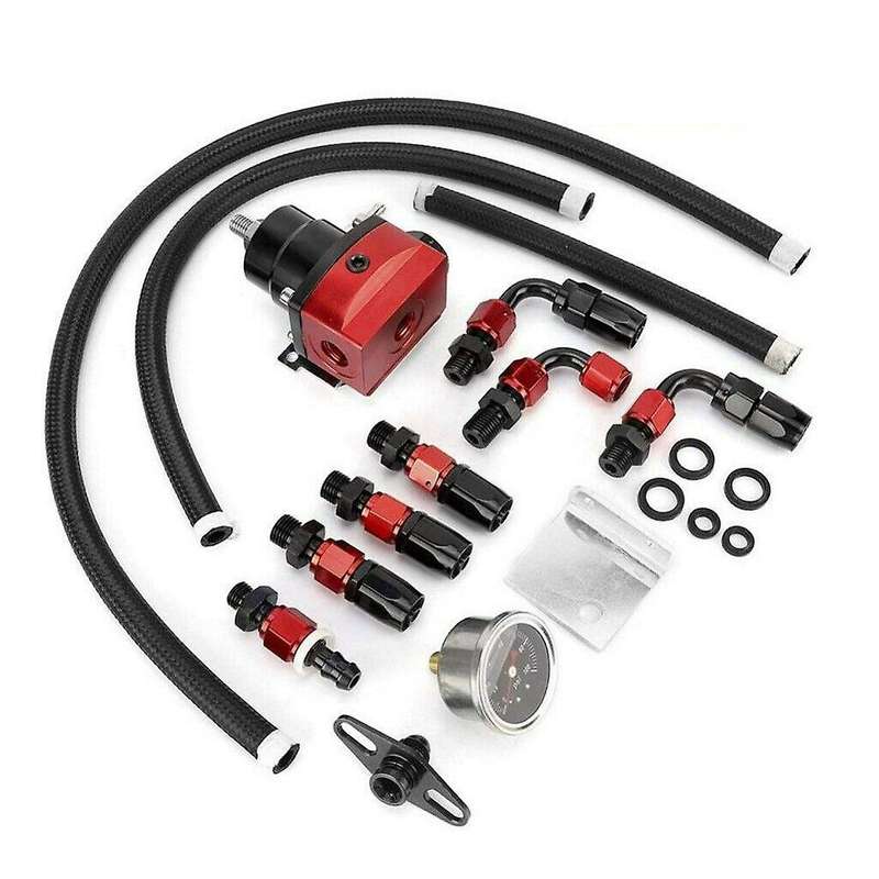 Black-Red Adjustable Fuel Pressure Regulator Kit Oil 0-100Psi Gauge -6AN