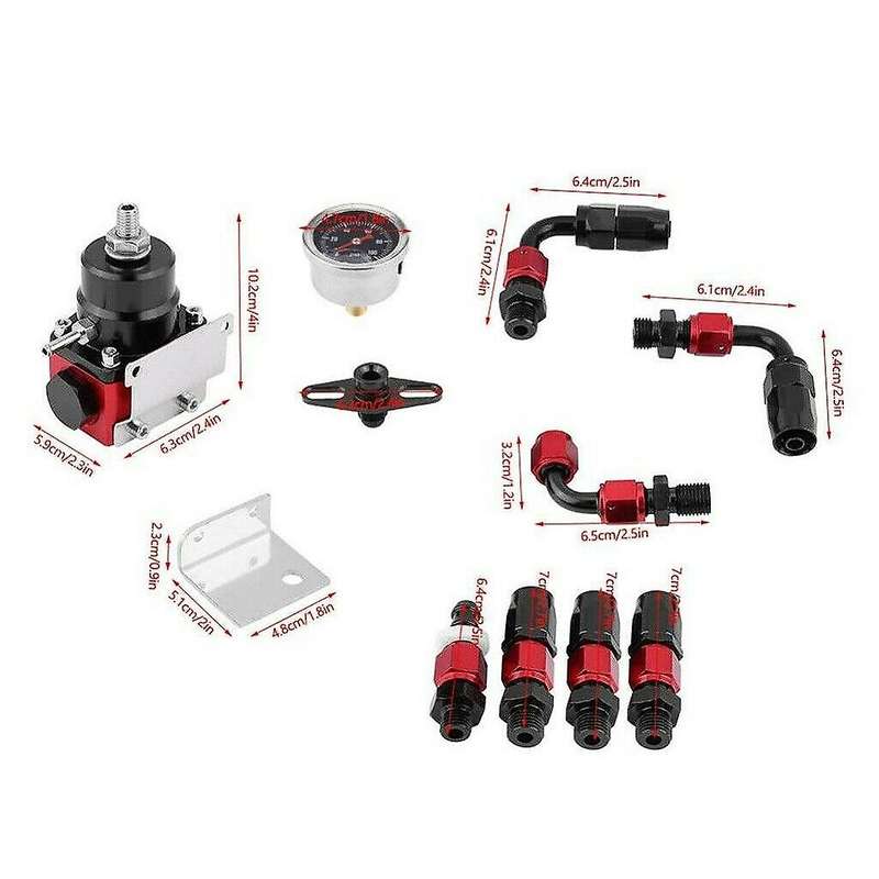 Black-Red Adjustable Fuel Pressure Regulator Kit Oil 0-100Psi Gauge -6AN