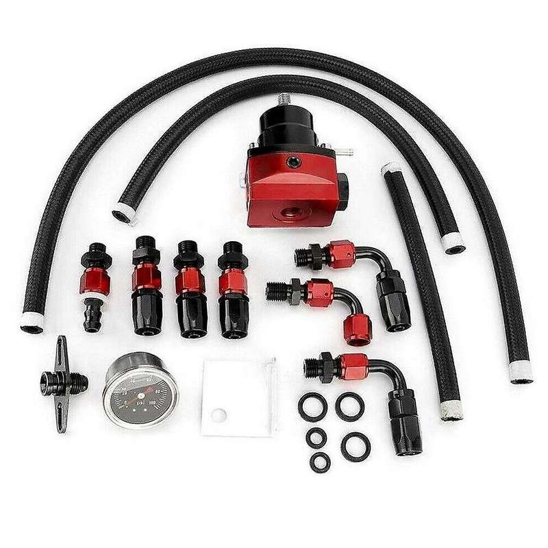 Black-Red Adjustable Fuel Pressure Regulator Kit Oil 0-100Psi Gauge -6AN
