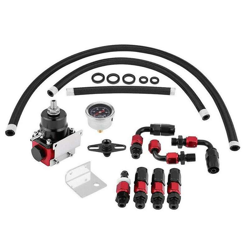 Black-Red Adjustable Fuel Pressure Regulator Kit Oil 0-100Psi Gauge -6AN