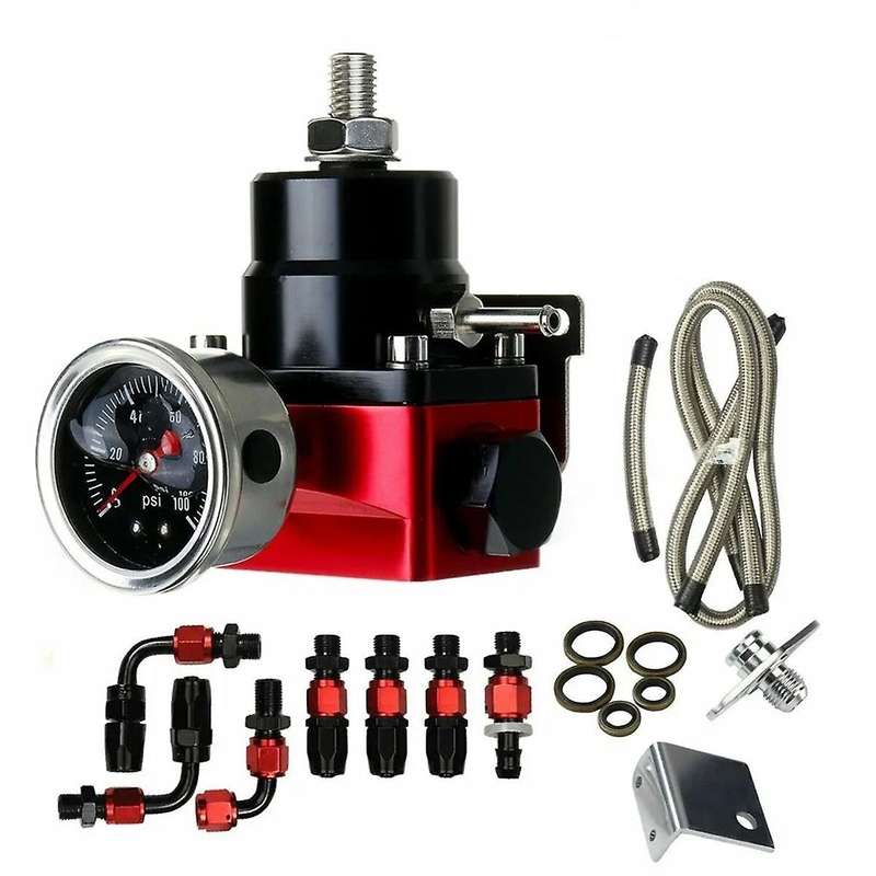 Black-Red Adjustable Fuel Pressure Regulator Kit Oil 0-100psi Gauge -6AN 6AN