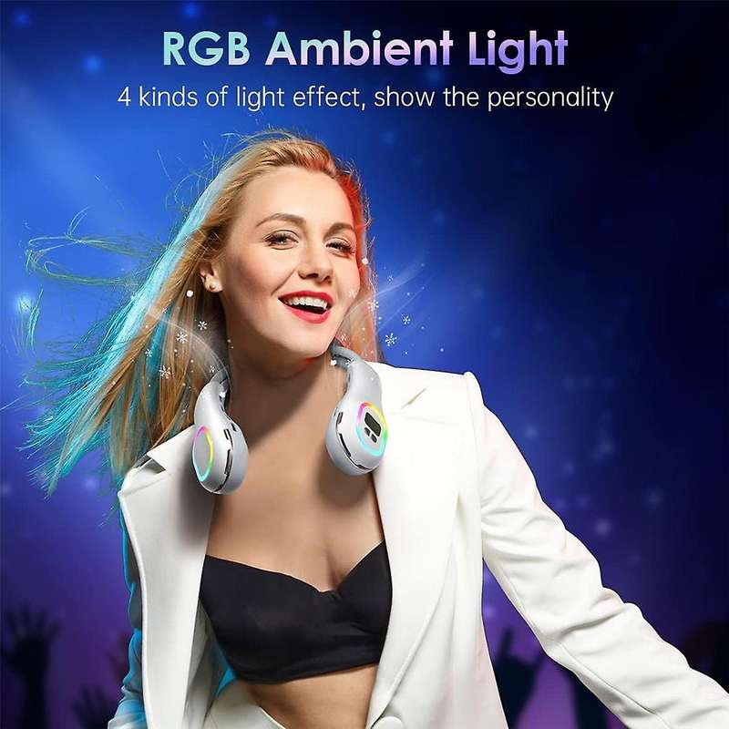 Bladeless Neck Fan Cooling Wearable Fan with Led Light Portable Personal Fan Air Conditioner Fan for