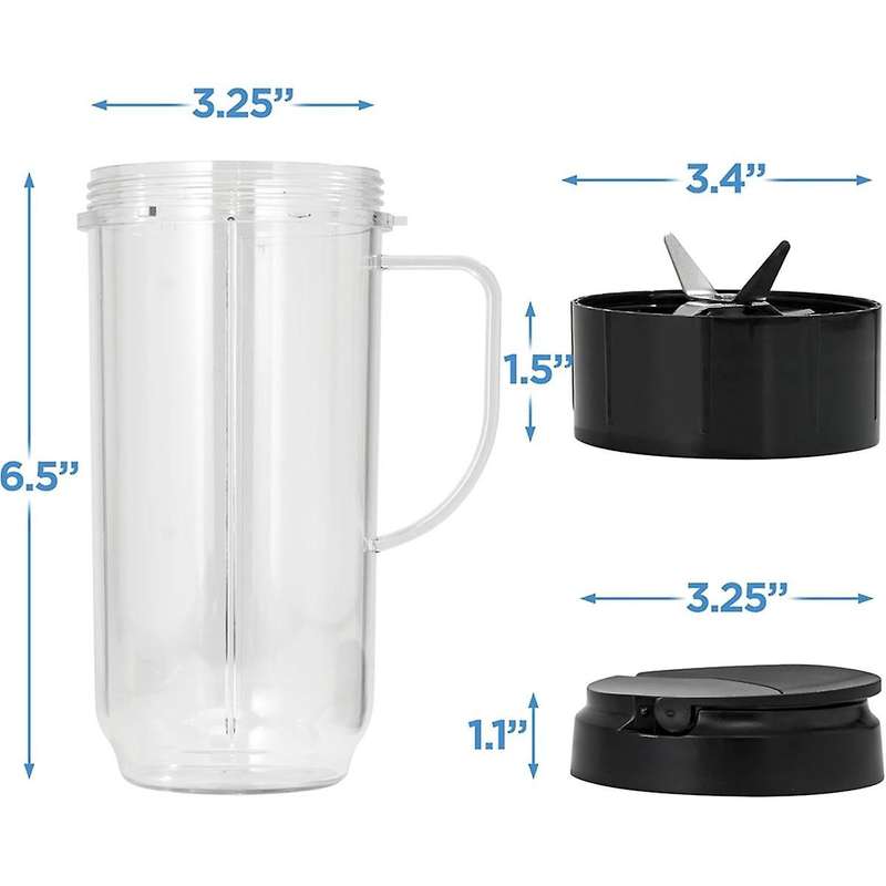 Blender Cups 22oz & Blade Replacement Set for 250w Mb1001 Blenders (2 Containers /extractor Blade W