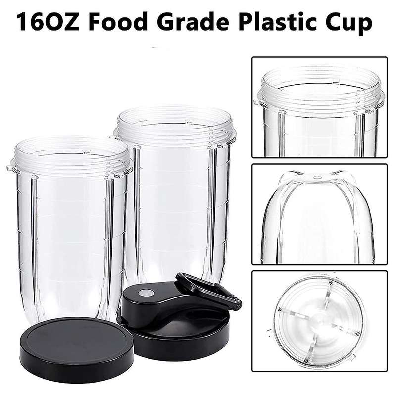 Blender Cups Replacement Set,16Oz Cup with Flip-Top To-Go Lid,Flat Lid and Extractor Blade,for Magic