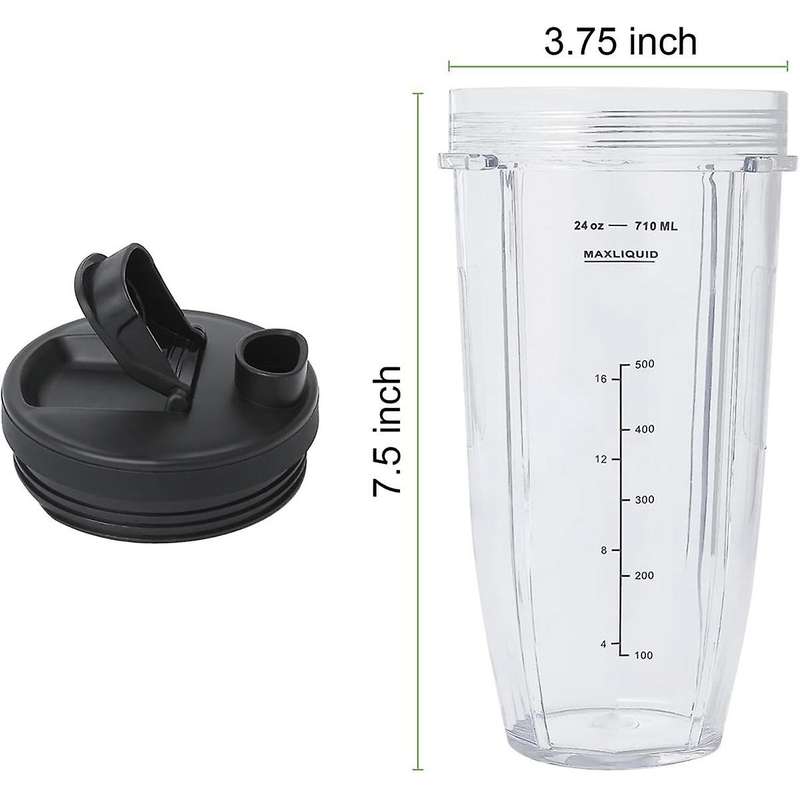 Blender Cups for Ninja, Blender Replacement Parts 24oz Cup with Sip&seal Lid for Auto Iq Series Bl4