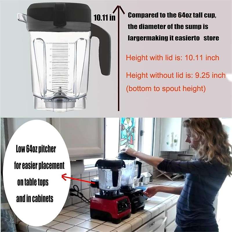 Blender Pitcher 64oz Low-Profile with Tamper,for 750 5200 5000 6300 7500 Vm0102 Vm0103 Classic/Comme
