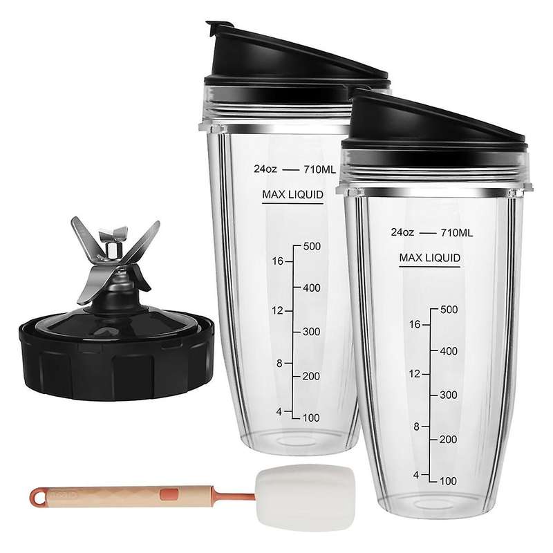 Blender Replacement Parts for , 2 24oz Blender Cups Replacement with To-Go Lids, 7-Fins Extractor Bl