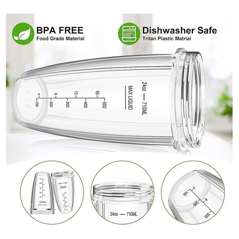 Blender Replacement Parts for , 2 24oz Blender Cups Replacement with To-Go Lids, 7-Fins Extractor Bl