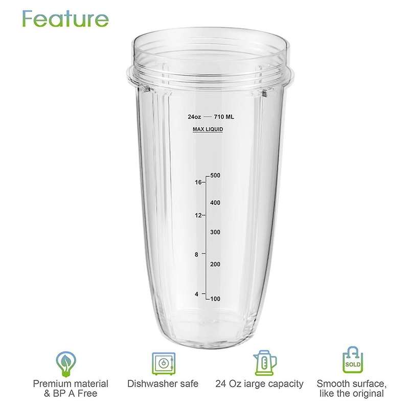Blender Replacement Parts for , 24Oz Blender Cups with To-Go Lids, 7 Fins Extractor Blade