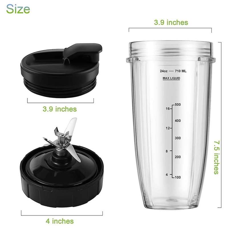 Blender Replacement Parts for , 24Oz Blender Cups with To-Go Lids, 7 Fins Extractor Blade