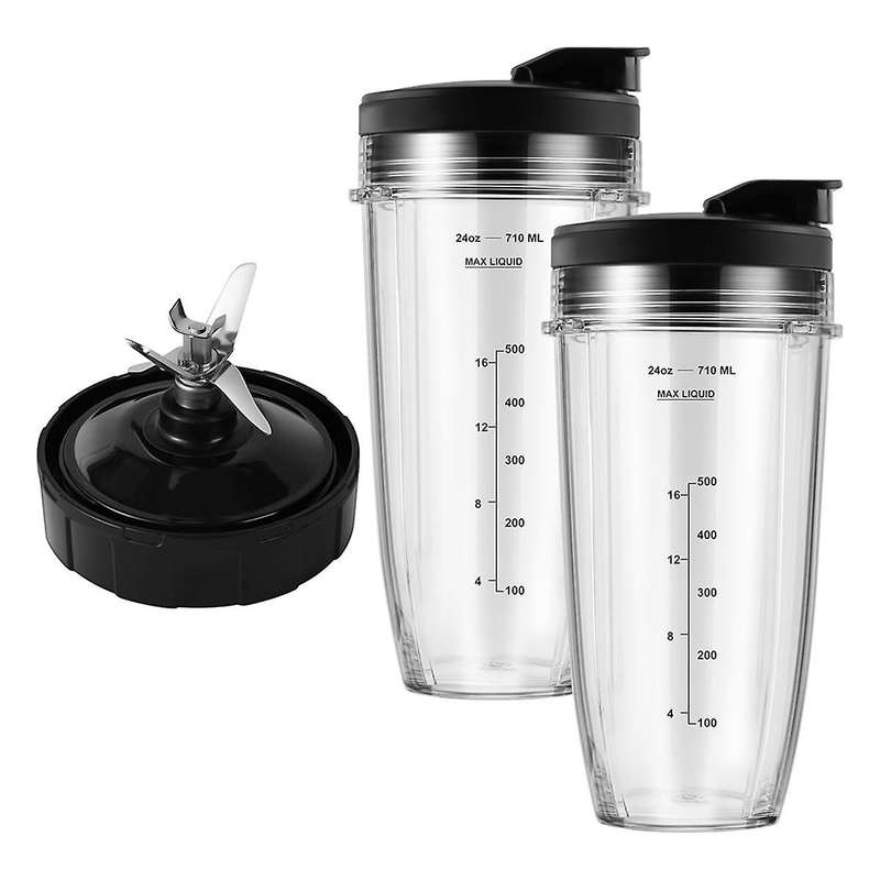Blender Replacement Parts for , 24Oz Blender Cups with To-Go Lids, 7 Fins Extractor Blade