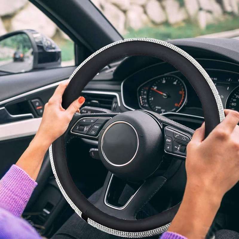 Bling Car Accessories Set, Bling Steering Wheel Cover for Women Universal Fit 15 Inch, Bling Car USB
