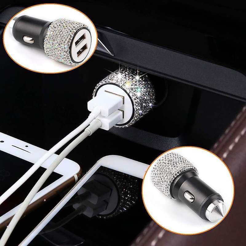 Bling Car Accessories Set, Bling Steering Wheel Cover for Women Universal Fit 15 Inch, Bling Car USB