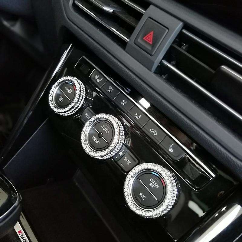 Bling Interior Fit for New CC Magotan B8 Variant Rhinestone Crystal Air Conditioning Knob Ring (3Pcs