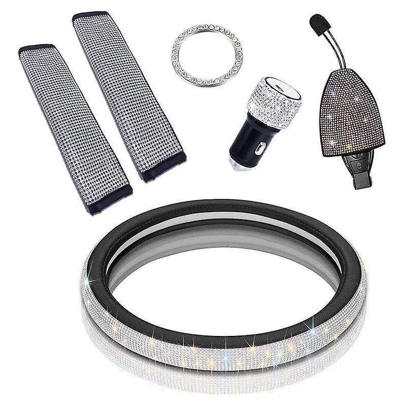 Bling Car Accessories for Women,Universal Crystal Rhinestones Steering Wheel Cover Set, Bling Car Pr