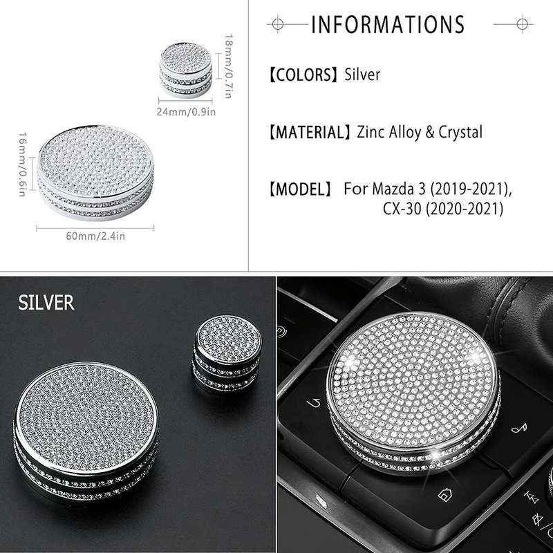 Bling Multimedia Volume Knobs Caps Center Console Button Cover Trim Parts Stickers for -30 2019-2021