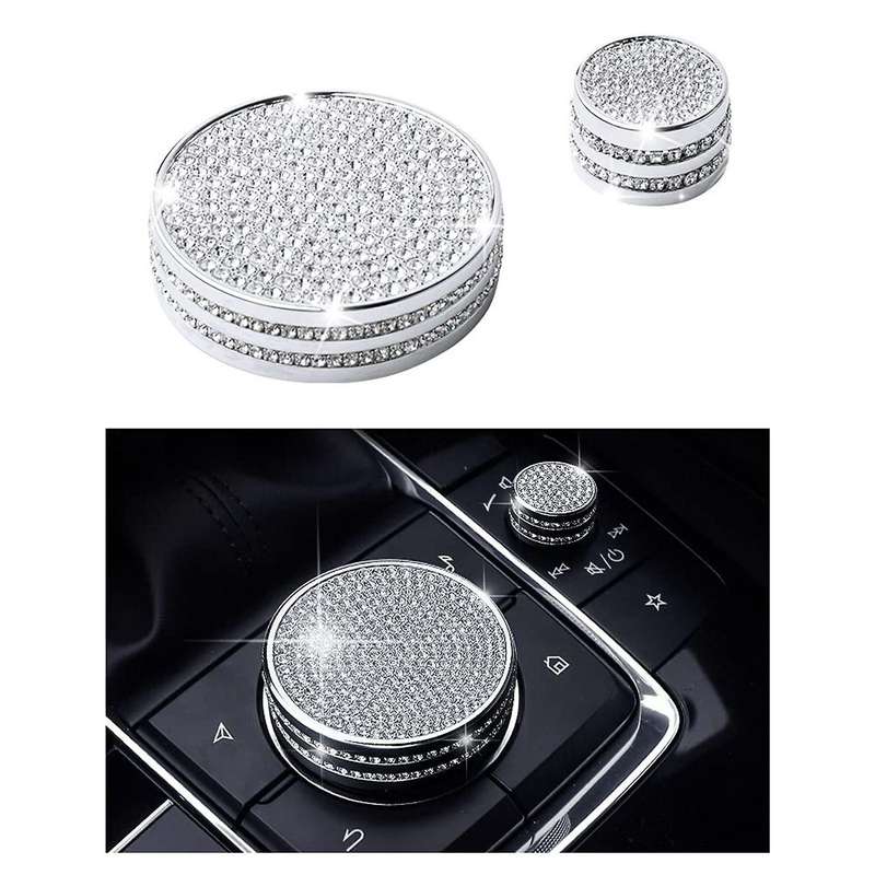 Bling Multimedia Volume Knobs Caps Center Console Button Cover Trim Parts Stickers for -30 2019-2021