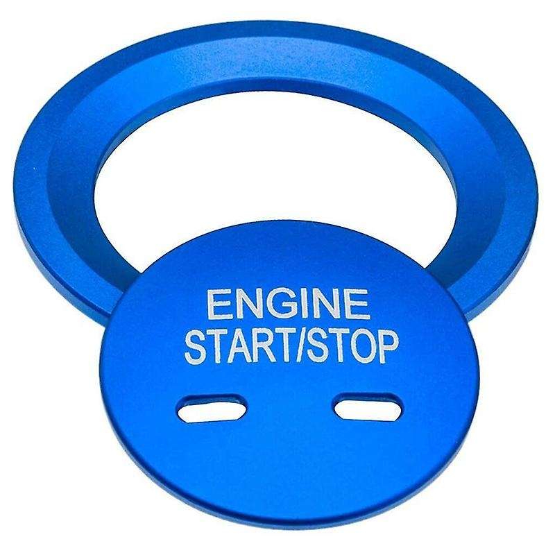 Blue Keyless Engine Start Stop Button Cap with Surrounding Trim Ring for