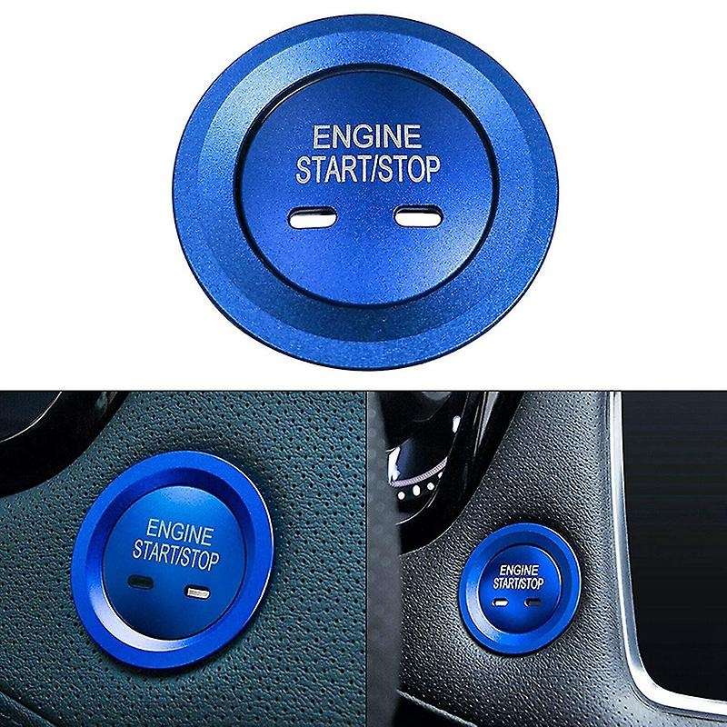 Blue Keyless Engine Start Stop Button Cap with Surrounding Trim Ring for