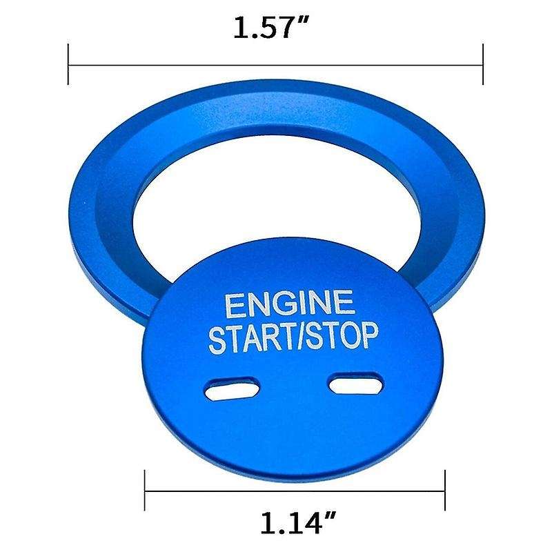 Blue Keyless Engine Start Stop Button Cap with Surrounding Trim Ring for